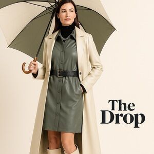 NWT,The Drop, Sam Olive Vegan Leather, Belted,Shirtdress, Button-Up, Size XXL